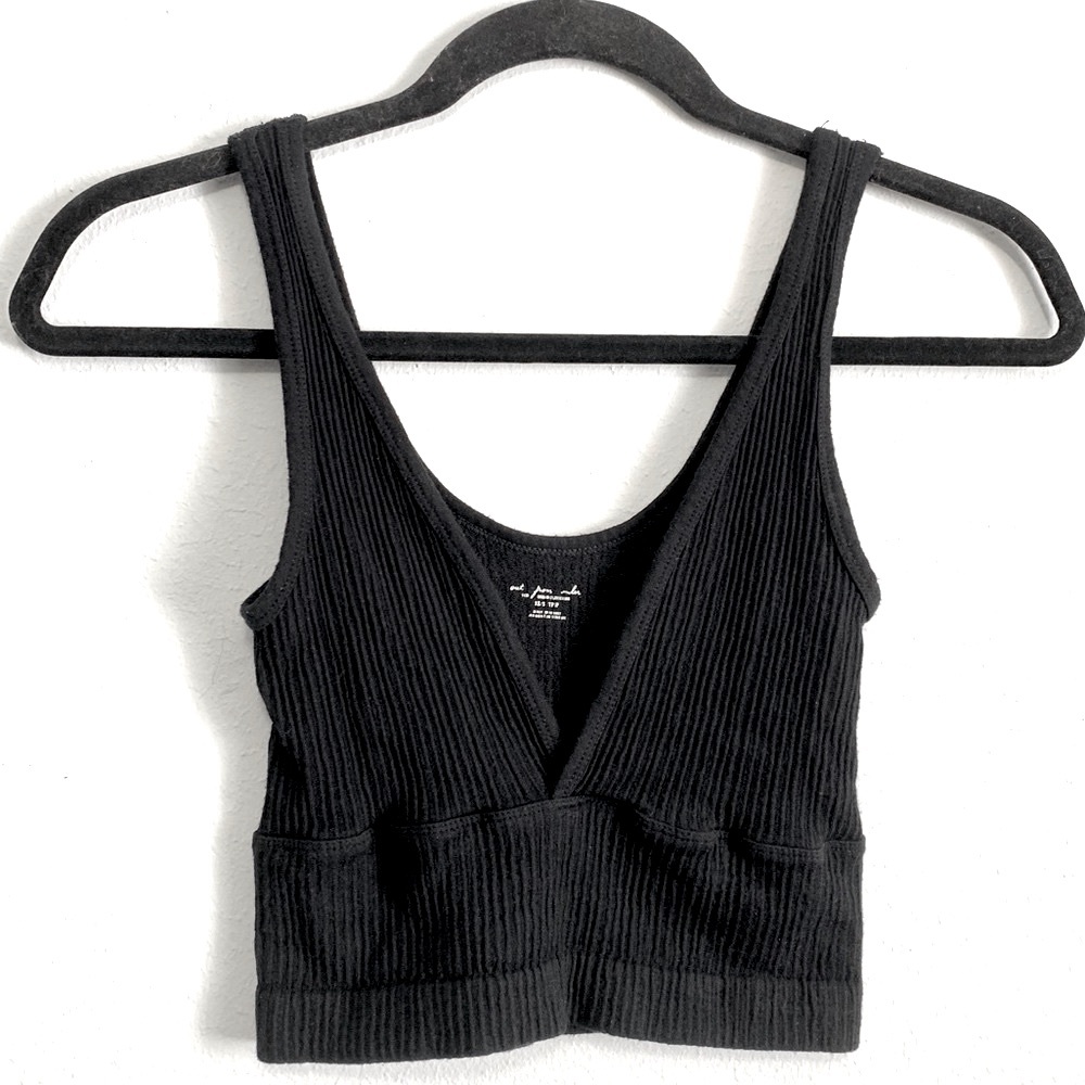 Urban Outfitters “Out From Under” Black Surplice Ribbed Knit Bralette